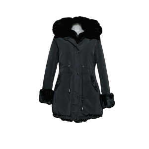 GIUBBINO DONNA CON CAPPUCCIO FISSO, DOUBLE FACE E PELLICCIA ECOLOGICA STACCABILE, SLIM