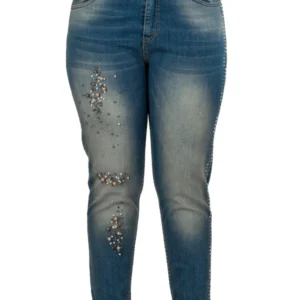 PANTALONE DONNA JEANS CON PERLE E STRASS
